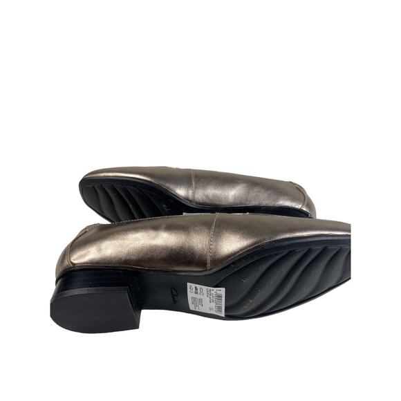 New Clarks Juliet Lora Pewter Leather Soft Gold Loafer Metallic Slip On Size 6.5 - Picture 6 of 8